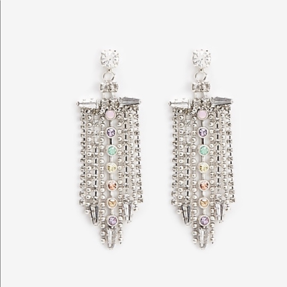 Multicolor Stone Metal Fringe Drop Earrings